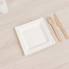 50-Pack Bagasse 6" Square Dessert Plates in White - Biodegradable Disposable Sugarcane Appetizer Salad Plates for Outdoor Events & Eco Conscious Celebrations