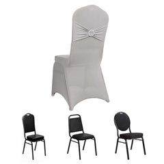 Spandex Chair Cover with Silver Rhinestone Buckled Sash Band Blush - Stretch Fitted Slipcover
