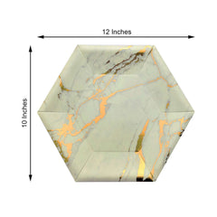25 Pack Ivory Marble 12" Serving Dinner Paper Plates, Disposable Hexagon Geometric Shaped Plates With Gold Foil Marble Design - 400 GSM