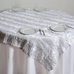Satin 72"x72" Table Overlay White - Crushed 3D Wavy Table Topper
