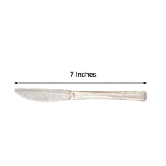 25-Pack Plastic Knives Clear Gold Glitter Classic Heavy Duty - Decorative Disposable Cutlery 7"