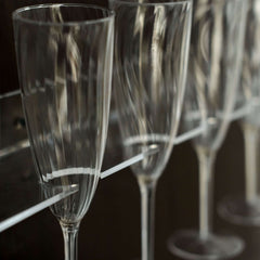 2-Pack Floating Wine Glass Holder Rack Clear Acrylic Holds 12, Wall Mounted Champagne Flute Stemware Hanging Shelves for Events & Home Bar 21"