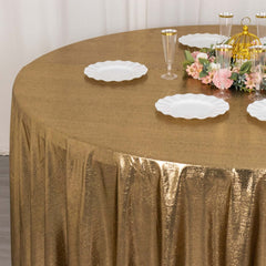 Sequin Dots Polyester Round 120" Tablecloth Antique Gold - Wrinkle Free & Sparkling Table Cover