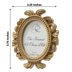 4-Pack Picture Frames Gold Resin Decorative Baroque Oval Design - Beaded Place Card Holders & Party Favors 4"