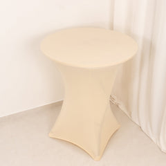 Spandex 33"-36" Round Cocktail Table Cover Beige - Easy to Maintain Stretch Fitted Highboy Tablecloth