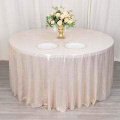 Sequin Dots Polyester Round 120" Tablecloth Beige - Wrinkle Free & Sparkling Table Cover