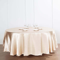 Satin 120" Round Tablecloth Beige - Stylish Seamless Table Cover