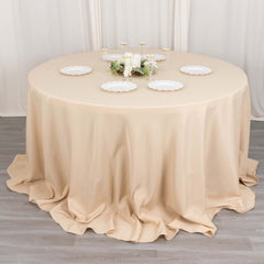 Premium Polyester 132" Round Tablecloth Beige - Seamless 220GSM Wrinkle-Resistant Table Cover