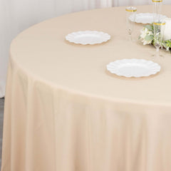 Premium Polyester 120" Round Tablecloth Beige - Seamless 220GSM Wrinkle-Resistant Table Cover