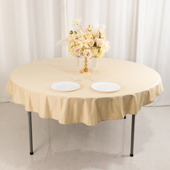 Polyester 120" Round Tablecloth Beige - Seamless Wrinkle-Resistant Table Cover