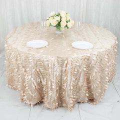 Taffeta 132" Round Tablecloth Beige 3D | 3D Leaf Petal Design Seamless Table Cover