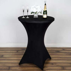 Spandex 24"-32" Round Cocktail Table Cover Black - Easy to Maintain Stretch Fitted Highboy Tablecloth for Stylish Events
