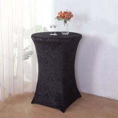Crushed Velvet Spandex 32" Round Cocktail Table Cover Black Smooth Highboy Tablecloth