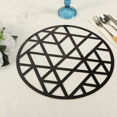 6-Pack Disposable Table Placemats in Black Laser Cut Geometric Triangle Design - 700GSM Cardboard Placemats for Glamorous Table Settings 13"