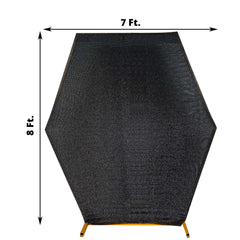 8ftx7ft Black Metallic Shimmer Tinsel Spandex Hexagon Wedding Arbor Cover, 2-Sided Backdrop