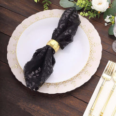 Sequin Tulle 20"x20" Napkin Black - Embroidered Leaf Vine Dinner Napkins