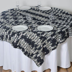 Satin 72"x72" Table Overlay Black 3D Mini Rosette Design - Sophisticated Decor for Special Events