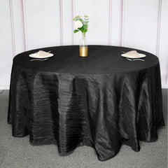Taffeta 120" Round Tablecloth Black - Seamless Accordion Crinkle Design for Stylish Occasions