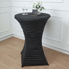 Heavy Duty Spandex 32" Fitted Round Cocktail Table Cover Black Ruched Pleated - Durable Stretch Design