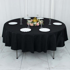 Premium Polyester 90" Round Tablecloth Black - Stain and Wrinkle-Resistant 220GSM Table Cover for Weddings & Event Decor