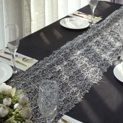 Mesh 12"x108" Table Runner Silver - Sequin Schiffli Lace Design for Stylish Celebrations