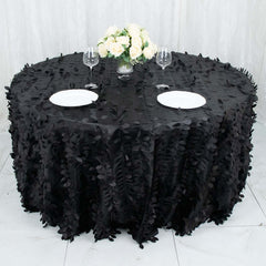 Taffeta 132" Round Tablecloth Black 3D | 3D Leaf Petal Design Seamless Table Cover