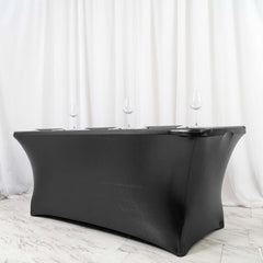Stretch Spandex 72"x30" Rectangle Tablecloth Metallic Black - Form-Fitting Table Cover