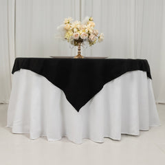 Cotton Blend 54"x54" Table Overlay Square Tablecloth Black - Wrinkle-Resistant Finish for Modern Table Settings