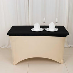Stretch Spandex 48"x30" Rectangle Tablecloth Top Cover Black - Durable Form-Fitting Table Cover