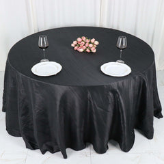 Taffeta 132" Round Tablecloth Black - Seamless Accordion Crinkle Design for Exquisite Occasions