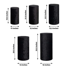 Set of 5 Black Crushed Velvet Cylinder Pedestal Stand Covers, Premium Pillar Prop Covers