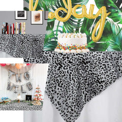 Taffeta 90"x90" Table Overlay Black/White - Leopard Print Design for Wild Events