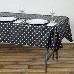 Plastic Table Cover Rectangle Black White Polka Dot - PVC Waterproof Disposable Tablecloth 54"x108"