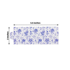 50 Pack White Blue Paper Napkin Holder Bands in French Toile Floral Pattern, Disposable Napkin Rings - 1.5"