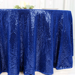 Sequin 120" Round Tablecloth Royal Blue - Seamless Glittering Table Cover