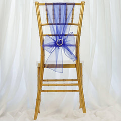 5 Pack Organza Chair Sashes Royal Blue - Reusable Sheer Chair Bows 6"x108"