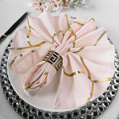 5 Pack Modern Blush and Geometric Gold Cloth Dinner Napkins 20"x20"