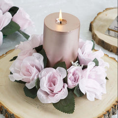 4 Pack 3" Blush Artificial Silk Rose Flower Candle Ring Wreaths