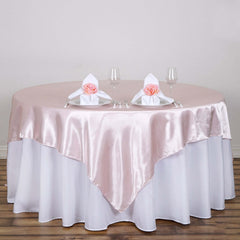 Satin 60"x60" Table Overlay Square Tablecloth Blush - Smooth Silky Touch Table Cover