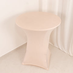 Spandex 33"-36" Round Cocktail Table Cover Blush - Easy to Maintain Stretch Fitted Highboy Tablecloth