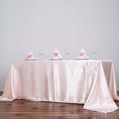 Satin Rectangular 90"x132" Tablecloth Blush Satin - Seamless Table Cover