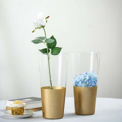 2-Pack Glass Bud Vases Cylinder Design Clear with Gold Accents - Stylish Flower Centerpieces for Events 12"