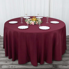 Premium Polyester 120" Round Tablecloth Burgundy - Seamless 220GSM Wrinkle-Resistant Table Cover