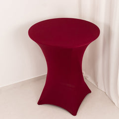 Spandex 33"-36" Round Cocktail Table Cover Burgundy - Easy to Maintain Stretch Fitted Highboy Tablecloth