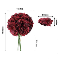 11" Burgundy Real Touch Artificial Silk Peonies Flower Bouquet
