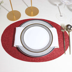 6-Pack Placemats Glitter Design Burgundy Sparkle Oval - Non-Slip Decorative Table Mats for Dining 12"x18"