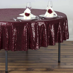 90" Burgundy Sequin Round Tablecloth