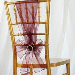 5 Pack Organza Chair Sashes Burgundy - Reusable Sheer Chair Bows 6"x108"