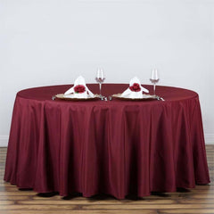 Polyester 120" Round Tablecloth Burgundy - Seamless Wrinkle-Resistant Table Cover