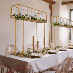 Floral Display Rack Heavy Duty Design Metal Gold - Rectangular Tall Centerpiece Stand 48"